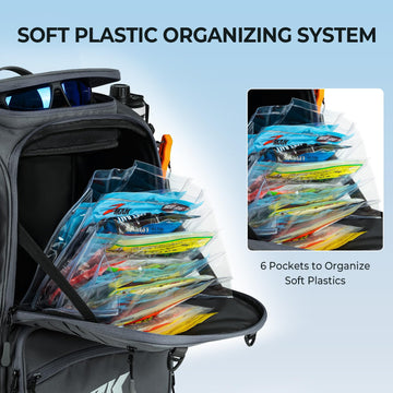 KastKing Bait Boss Pro 45-liter main compartment adapts for clothing, snacks, and gear