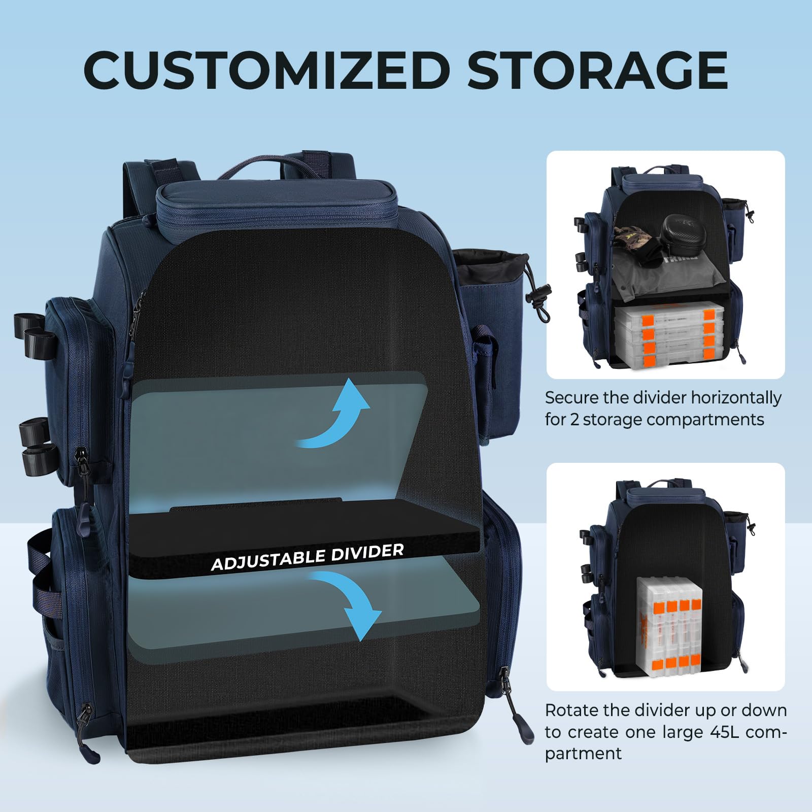 KastKing Bait Boss Pro interior 45L compartment shows versatile space