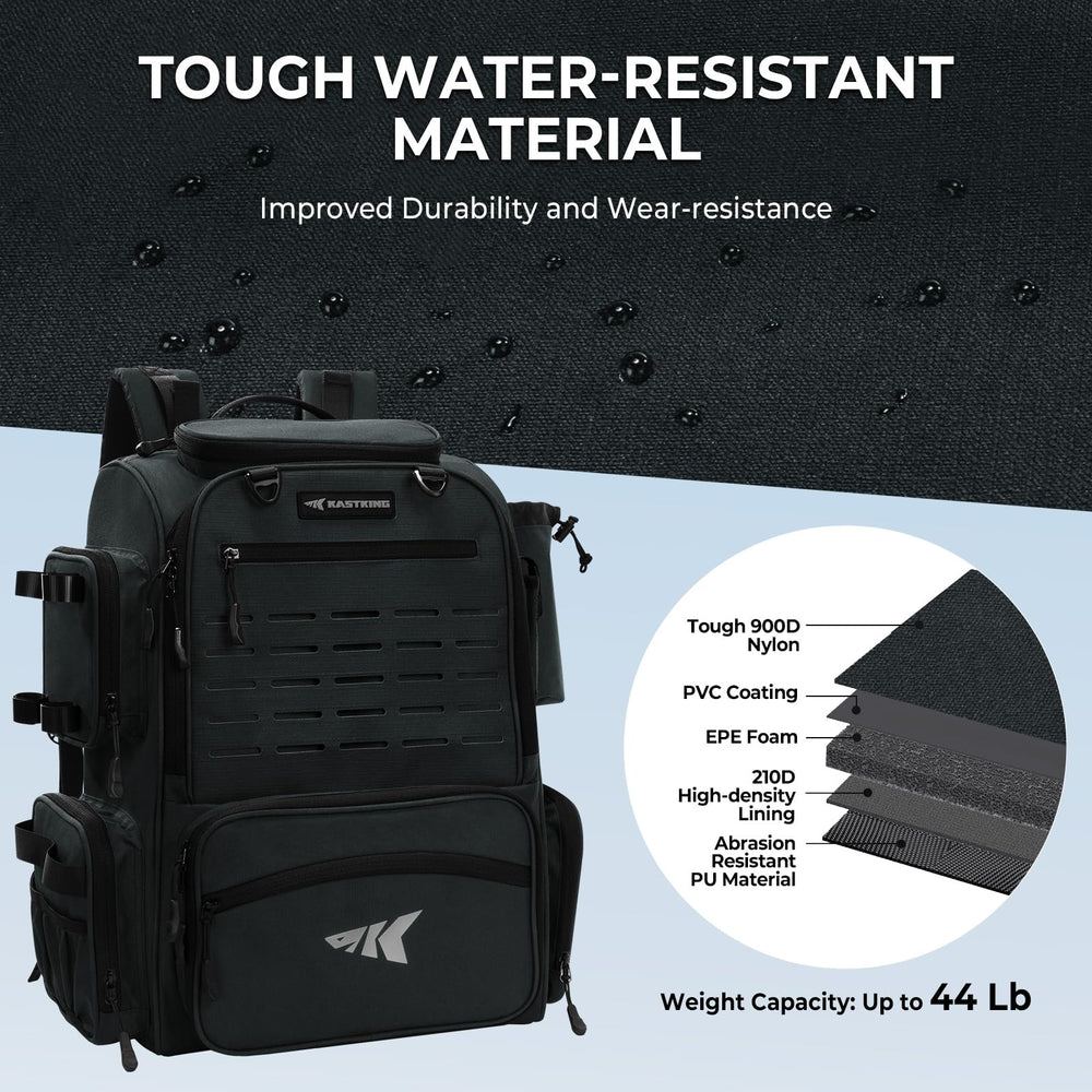 KastKing Bait Boss Pro fabric demonstrates water resistance and rugged durability in wet conditions.