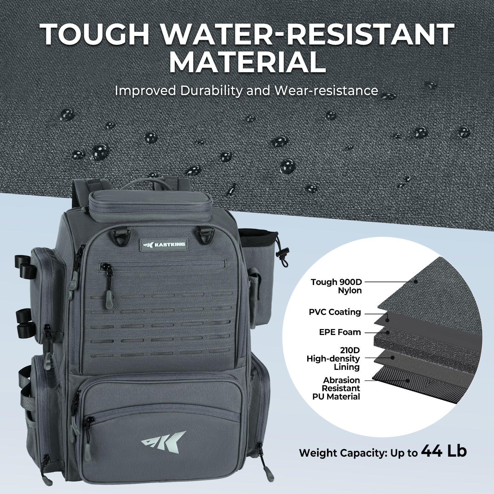KastKing Bait Boss Pro demonstrates water resistance and durable construction in rough conditions