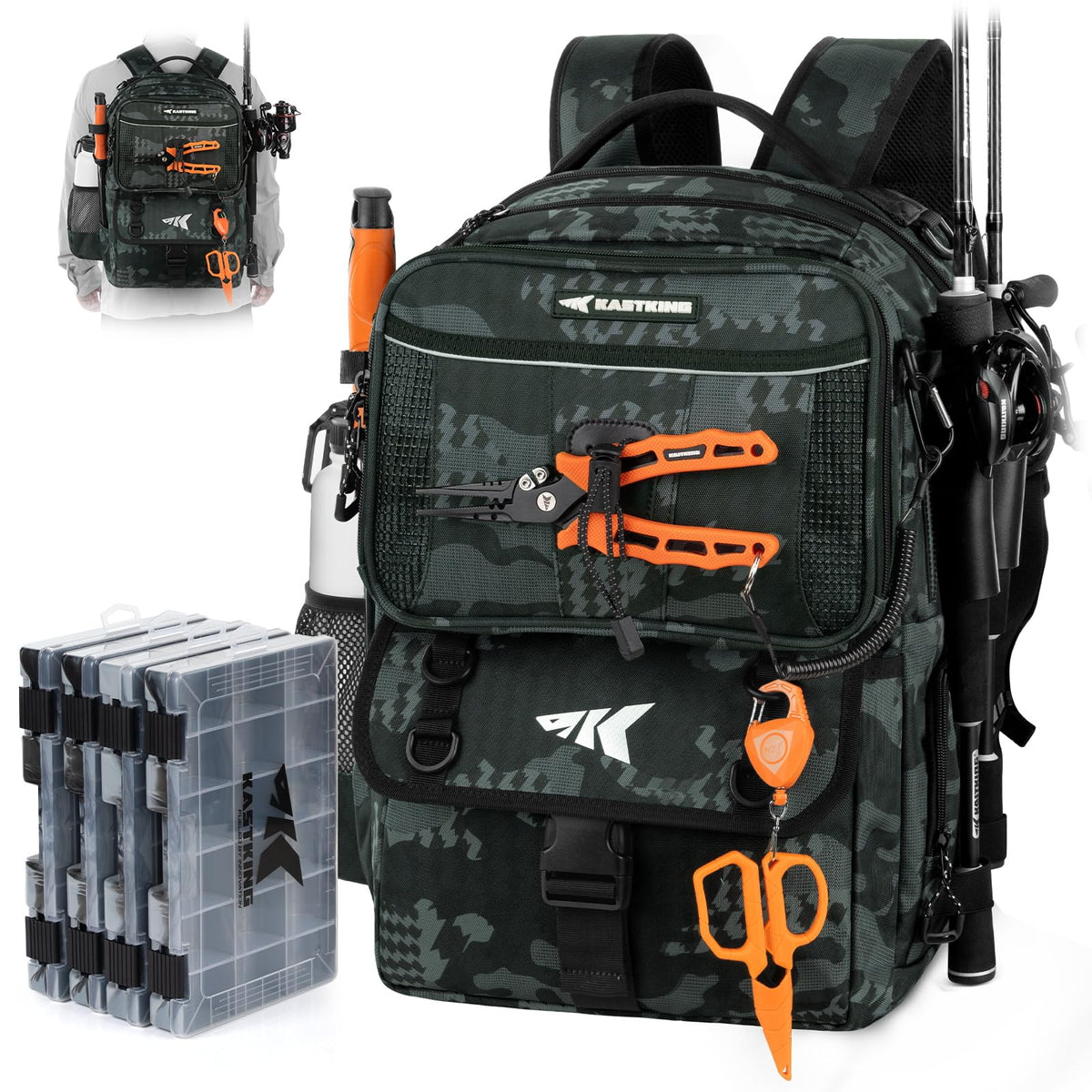 KastKing BaitSpace backpack front view for rugged fishing trips