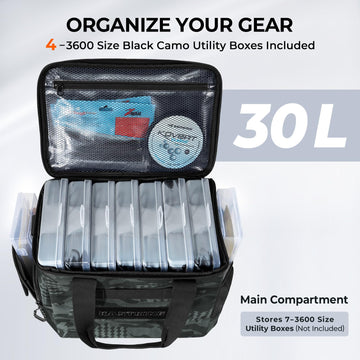 KastKing BaitSpace bag's internal EPE foam cushions gear during bumpy trips.