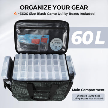 KastKing BaitSpace bag interior layout reveals organized compartments for tackle and lures.