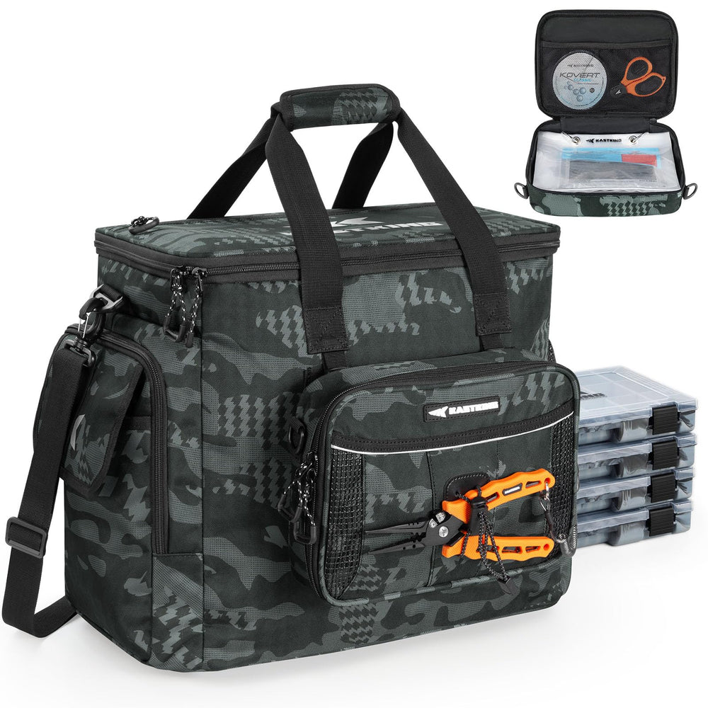 KastKing BaitSpace bag outer-durability highlights water-resistant fabric for rugged lakeside trips.