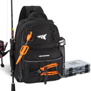 KastKing BaitSpace bag side view shows rugged sling for bank, wading, and boating.