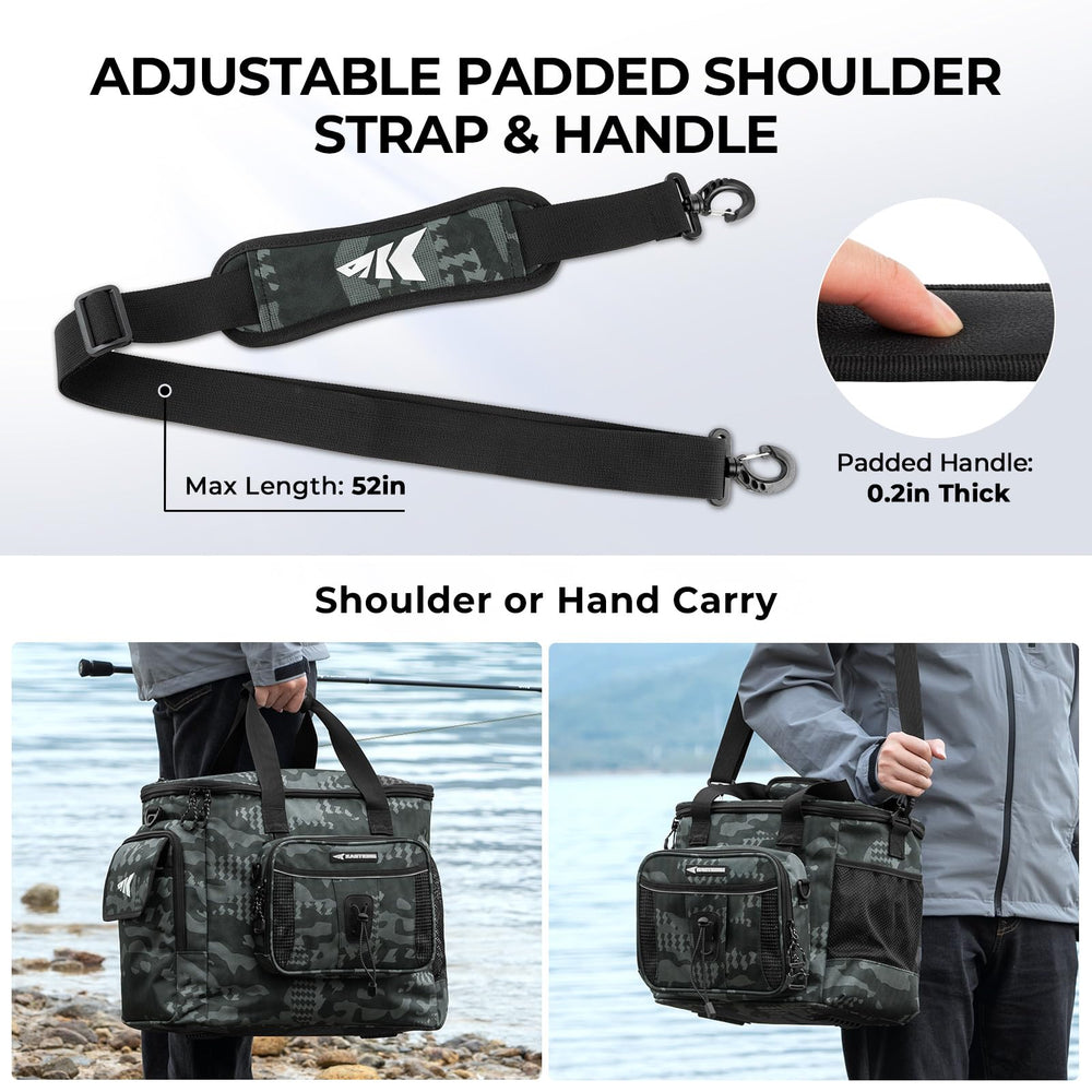 KastKing BaitSpace non-slip-feet stabilize the bag on uneven decks and banks.