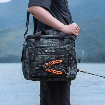 KastKing BaitSpace bag shows waterproof PVC coating for rain and spray protection.
