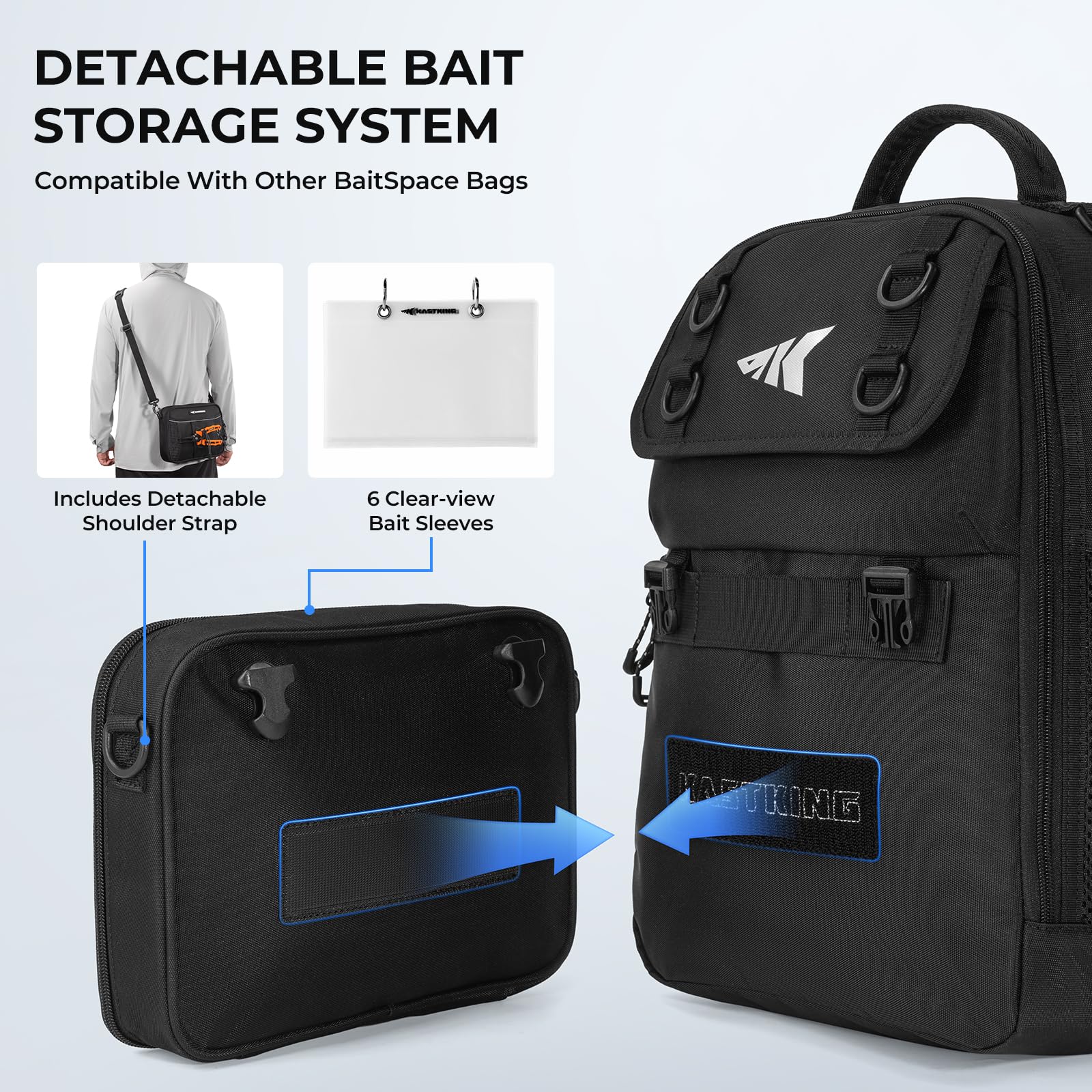 KastKing BaitSpace binder open reveals six sleeves for soft plastics access.