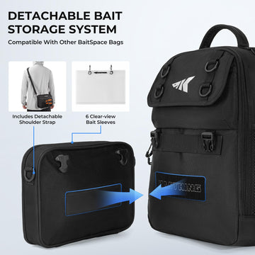 KastKing BaitSpace binder open reveals six sleeves for soft plastics access.