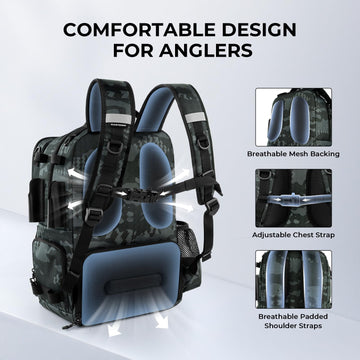 KastKing BaitSpace ergonomic back pad supports comfortable all-day wear