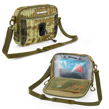 KastKing BaitSpace detachable bait binder bag open showing 6 large clear sleeves