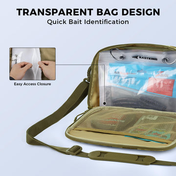 Inside view of sleeves and organization for soft baits and hooks