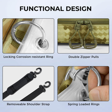 Pockets for terminal tackle like hooks, sinkers, and swivels