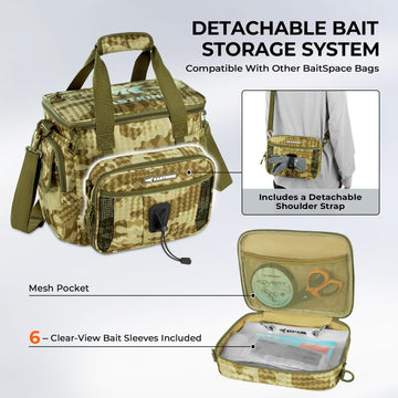 KastKing BaitSpace heavy-duty-nylon-fabric shot emphasizes rugged build for rough terrain.
