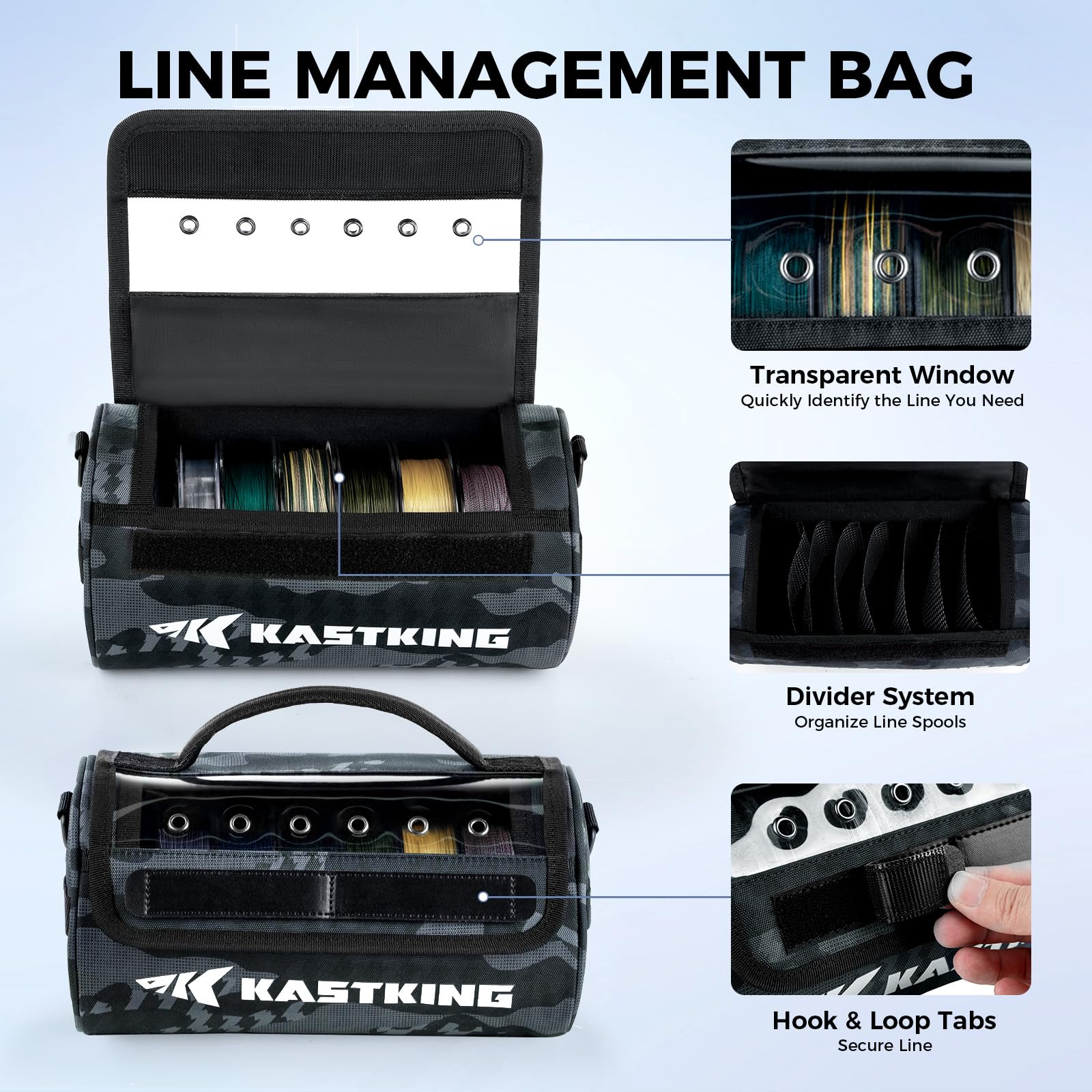 KastKing BaitSpace with clear view window enables quick spool identification on the water.