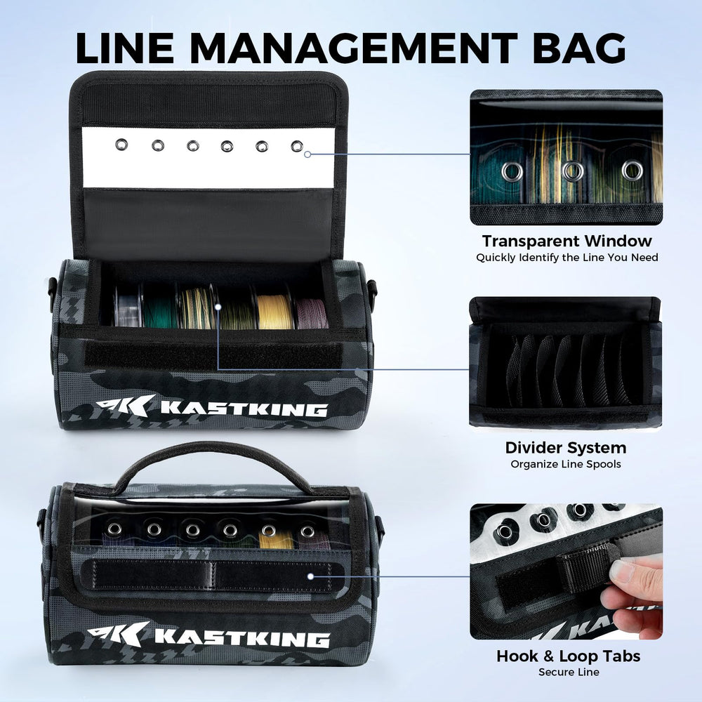 KastKing BaitSpace with clear view window enables quick spool identification on the water.