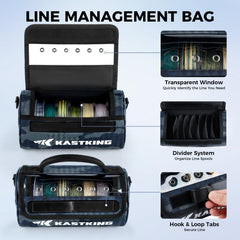 KastKing BaitSpace with clear view window highlights leader spools at a glance.
