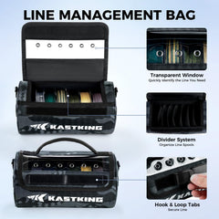 KastKing BaitSpace with clear view window enables quick spool identification on the water.