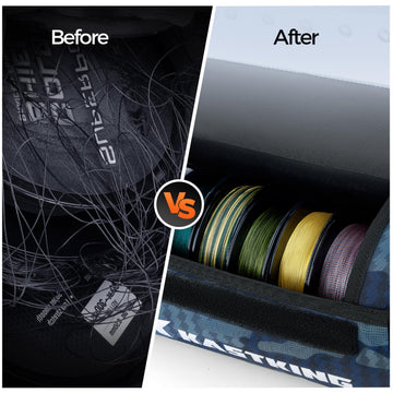KastKing BaitSpace divider holds up to 10 spools for tidy backups.