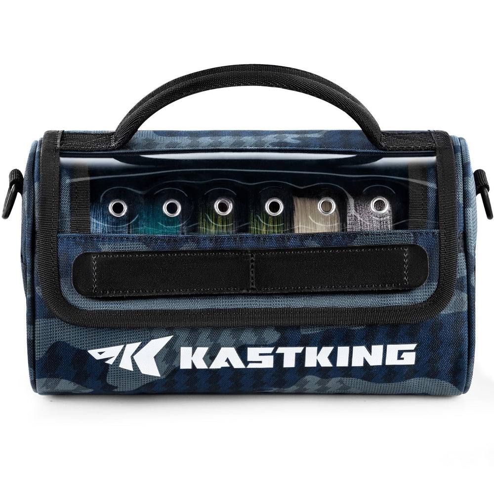 KastKing BaitSpace line bag front view shows organized spools for fast fishing prep.