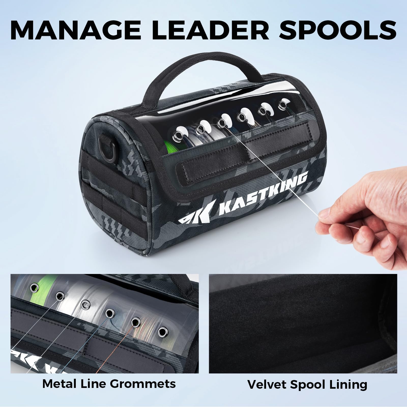 KastKing BaitSpace tangle-free storage keeps leader lines neat during fishing sessions.
