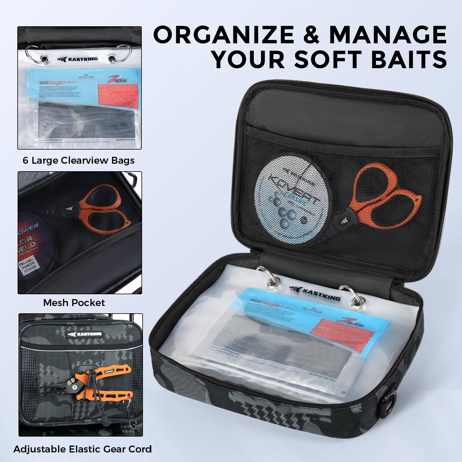 KastKing BaitSpace lower compartment fits up to four 3600-size tackle boxes (not included).