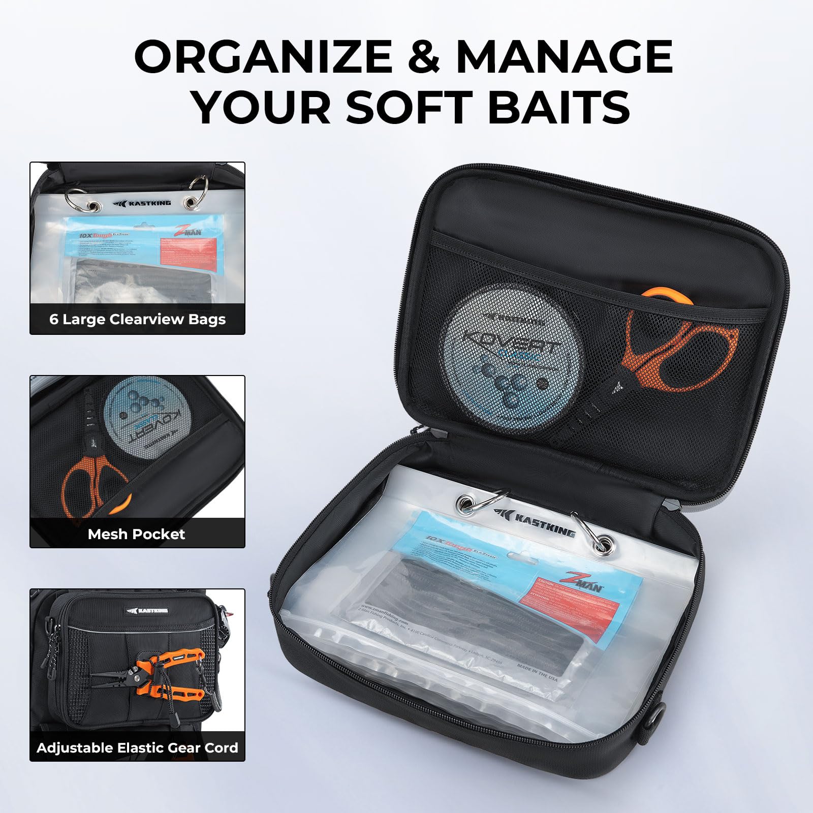 KastKing BaitSpace fleece-lined sunglasses pocket protects eyewear during outings.