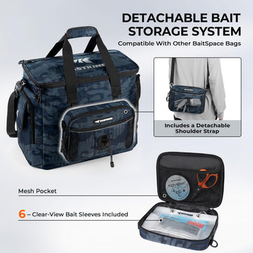 KastKing BaitSpace water-resistant material protects gear in rain.
