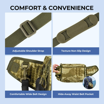Rod pocket and beverage holder integrated into waist bag
