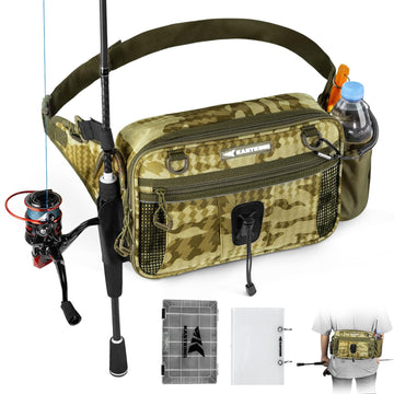 KastKing BaitSpace Waist Bag front view showing organized compartments for quick tackle access