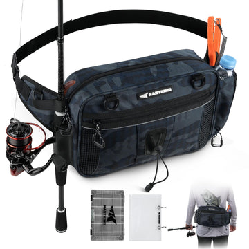 KastKing BaitSpace waist bag front view with organized pockets for quick gear access.