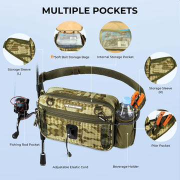 KastKing BaitSpace waist bag shoulder strap view highlighting adjustable, comfortable all-day wear