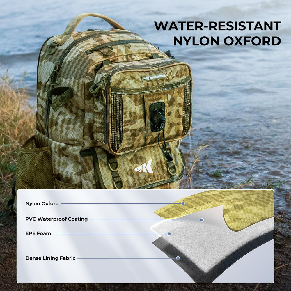 KastKing BaitSpace hydrophobic, water-resistant coating protects gear from moisture.