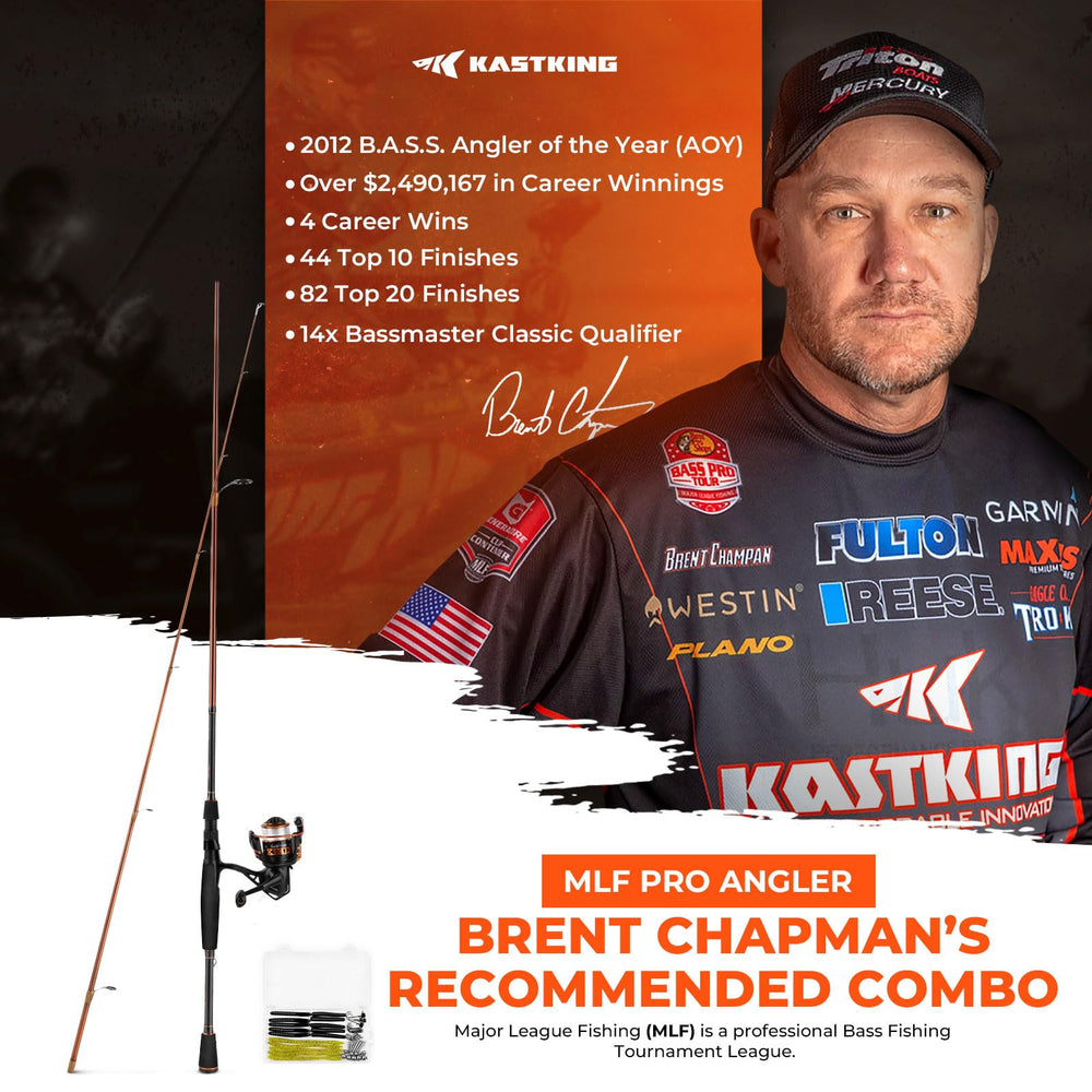 Front view of KastKing Brent Chapman reel and rod