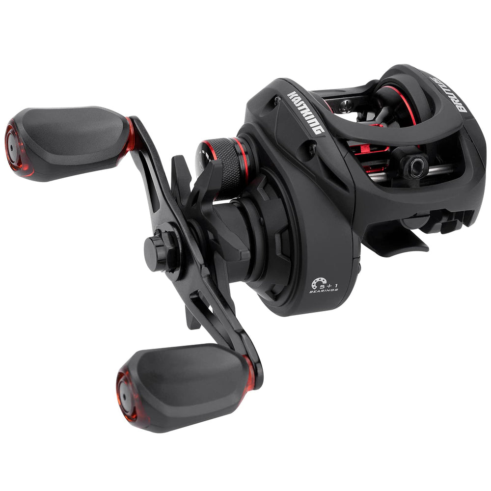 KastKing Brutus reel frame shows rigid graphite construction for durable performance.