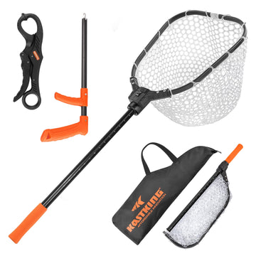 KastKing Brutus foldable-extendable net hoop enables quick storage and fast water access.