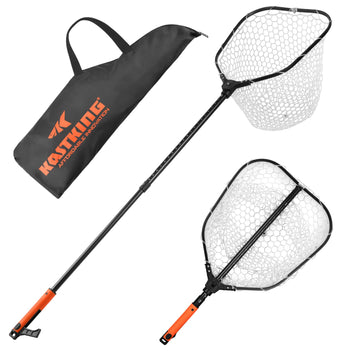 KastKing Brutus folding landing net with boat hook and orange TPR handle