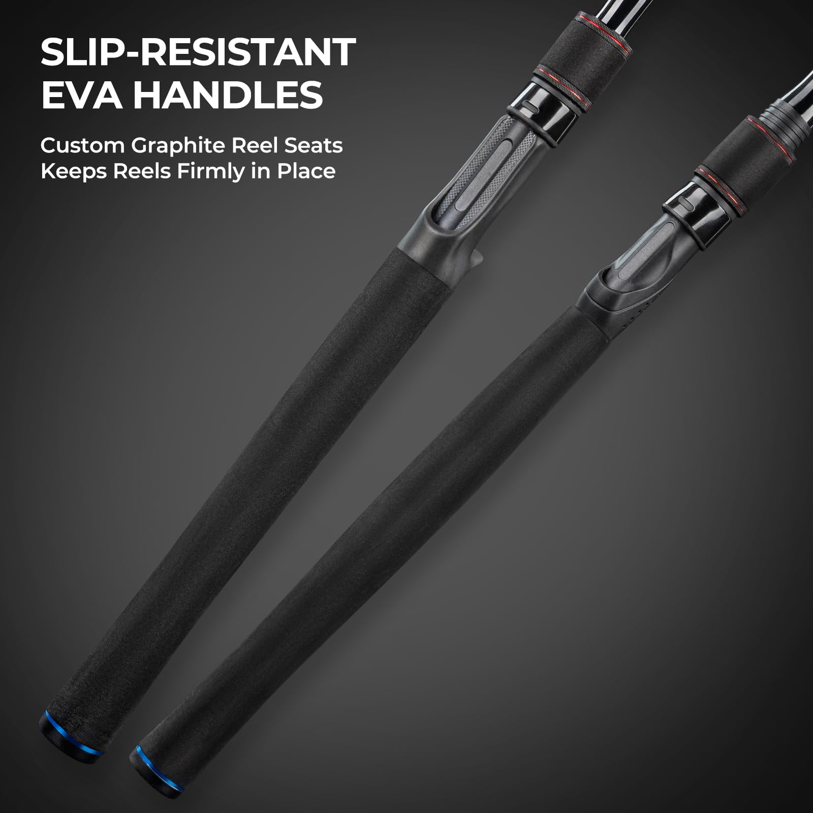 KastKing Brutus reel-seat-graphite closeup highlights secure reel mounting under heavy loads