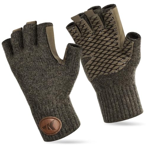 KastKing Bully Wooly fingerless gloves close-up shows dexterity-friendly wool blend for knot-tying.