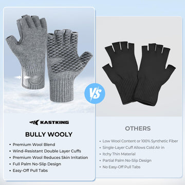 KastKing Bully Wooly fingerless gloves reflective logo improves visibility during dawn or dusk outings.