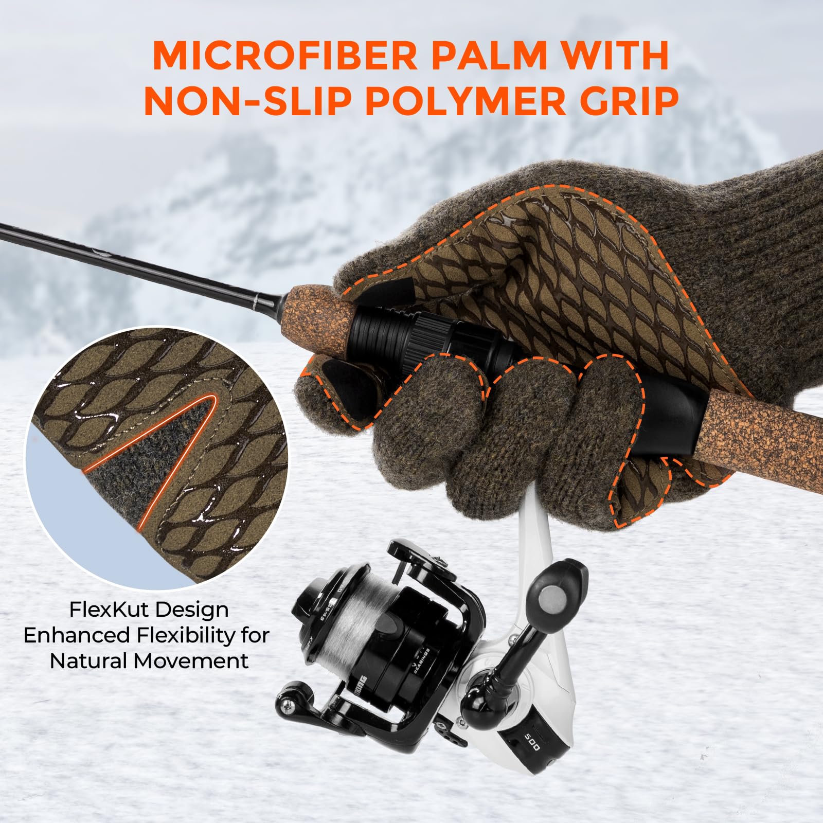 KastKing Bully Wooly gloves have extended cuffs to shield wrists from wind.