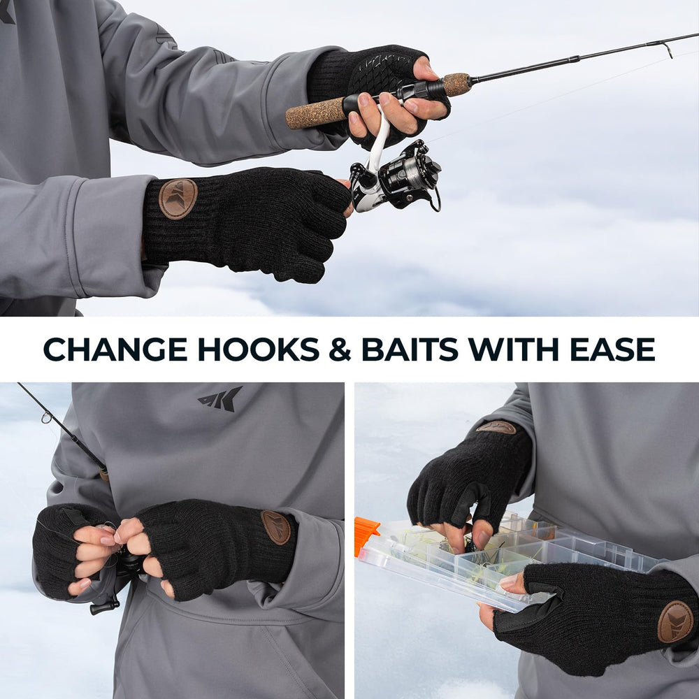 KastKing Bully Wooly gloves half-finger design enables tactile knot-tying.