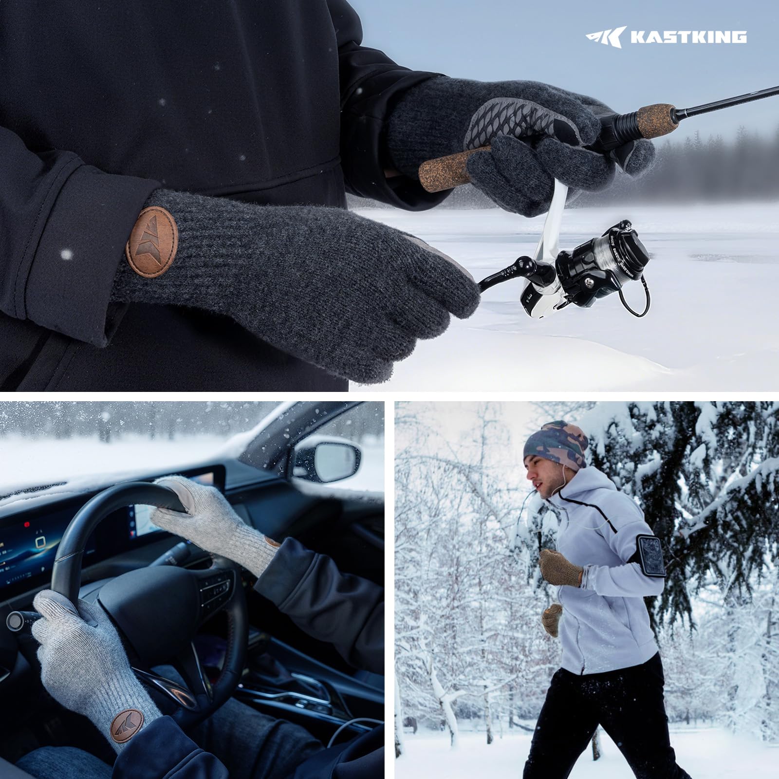 KastKing Bully Wooly gloves suit winter activities like fishing and hiking with color options.