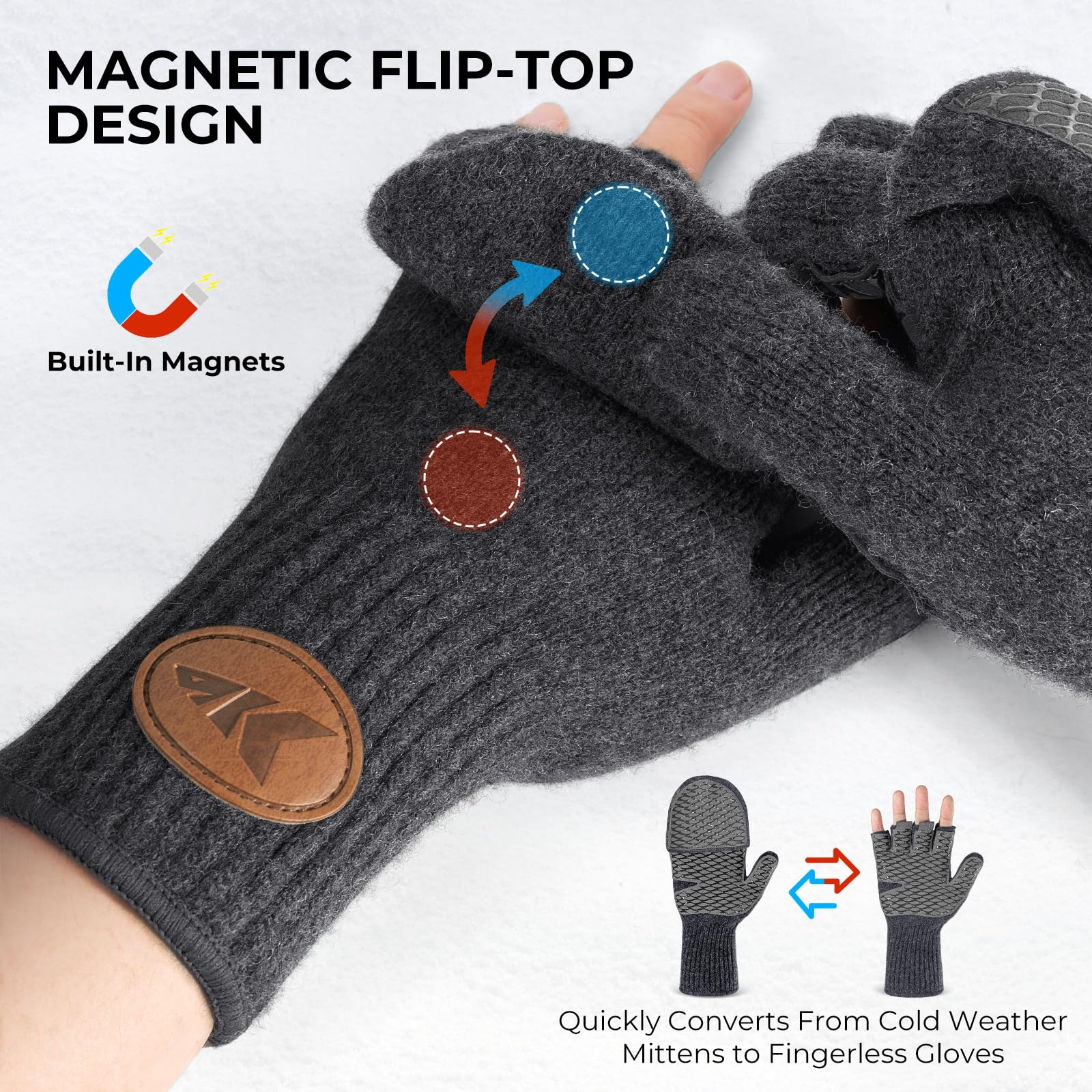 KastKing Bully Wooly Mittens fingerless-glove enable knot tying and phone use in cold