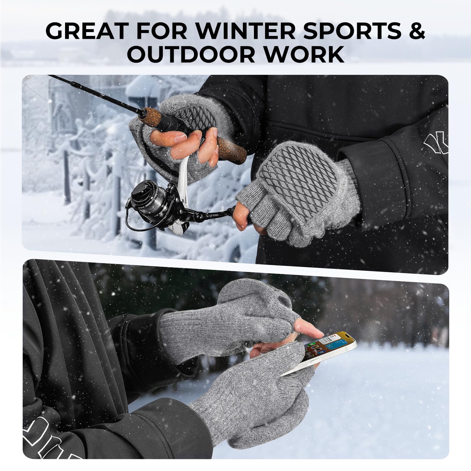 KastKing Bully Wooly Mittens fingerless-transition for quick tool access