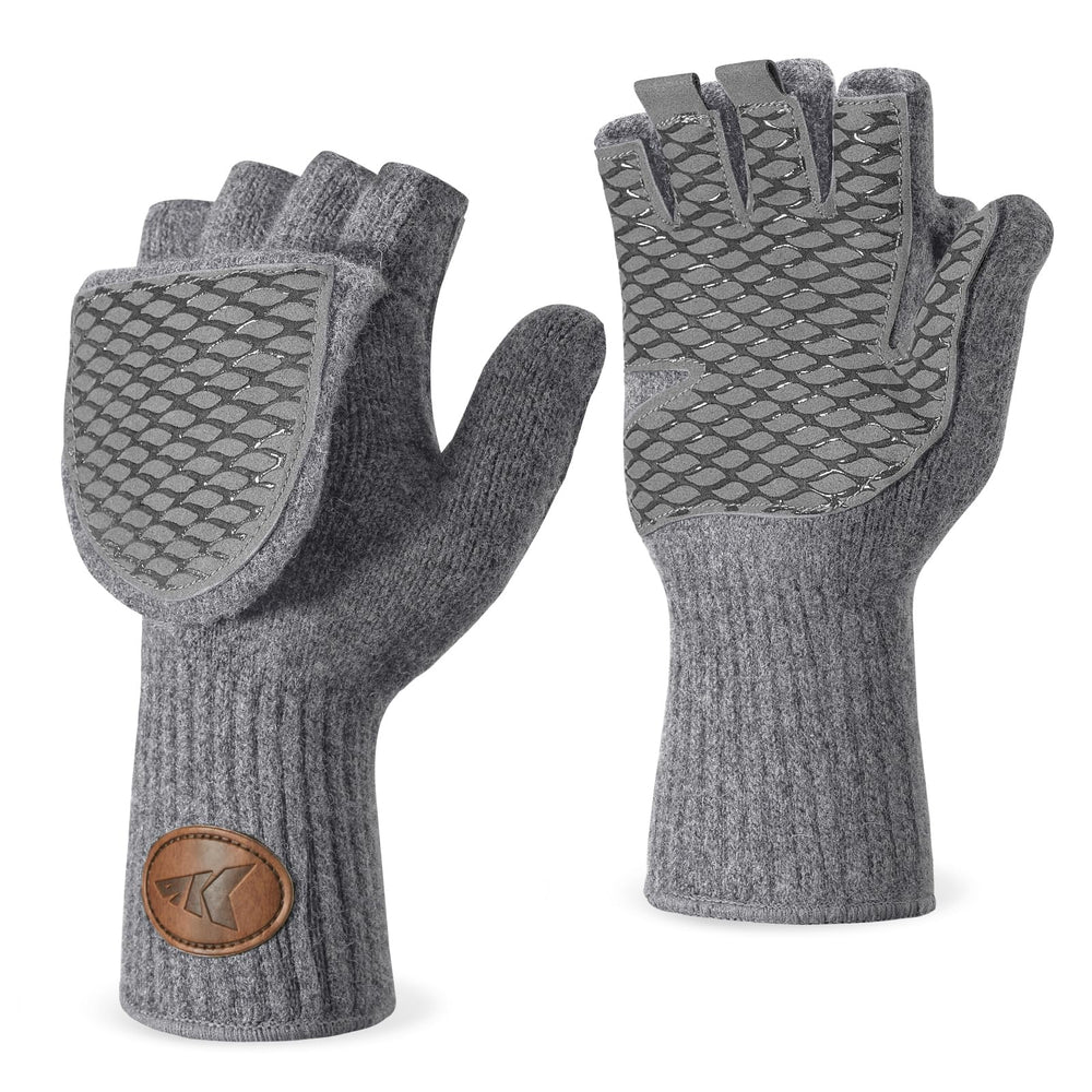 KastKing Bully Wooly Mittens front view showing warm wool and outdoor use