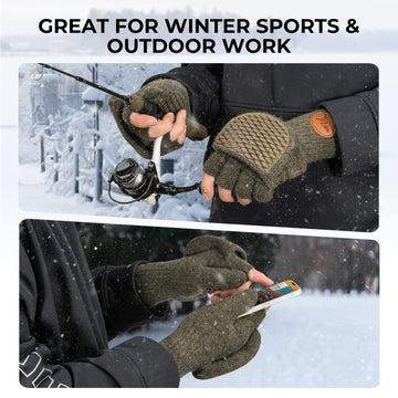 KastKing Bully Wooly Mittens ready for ice fishing and winter adventures.