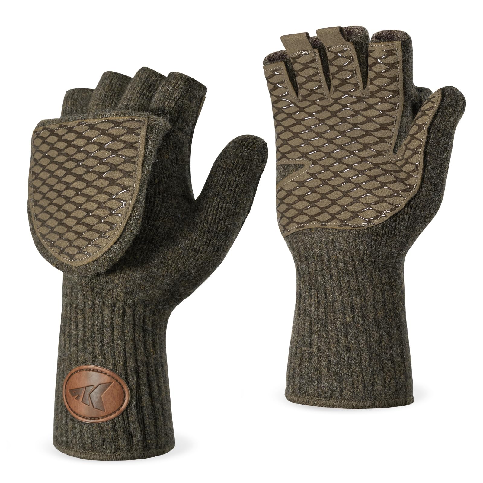 KastKing Bully Wooly Mittens magnetic flip-top for quick finger access in cold fishing.