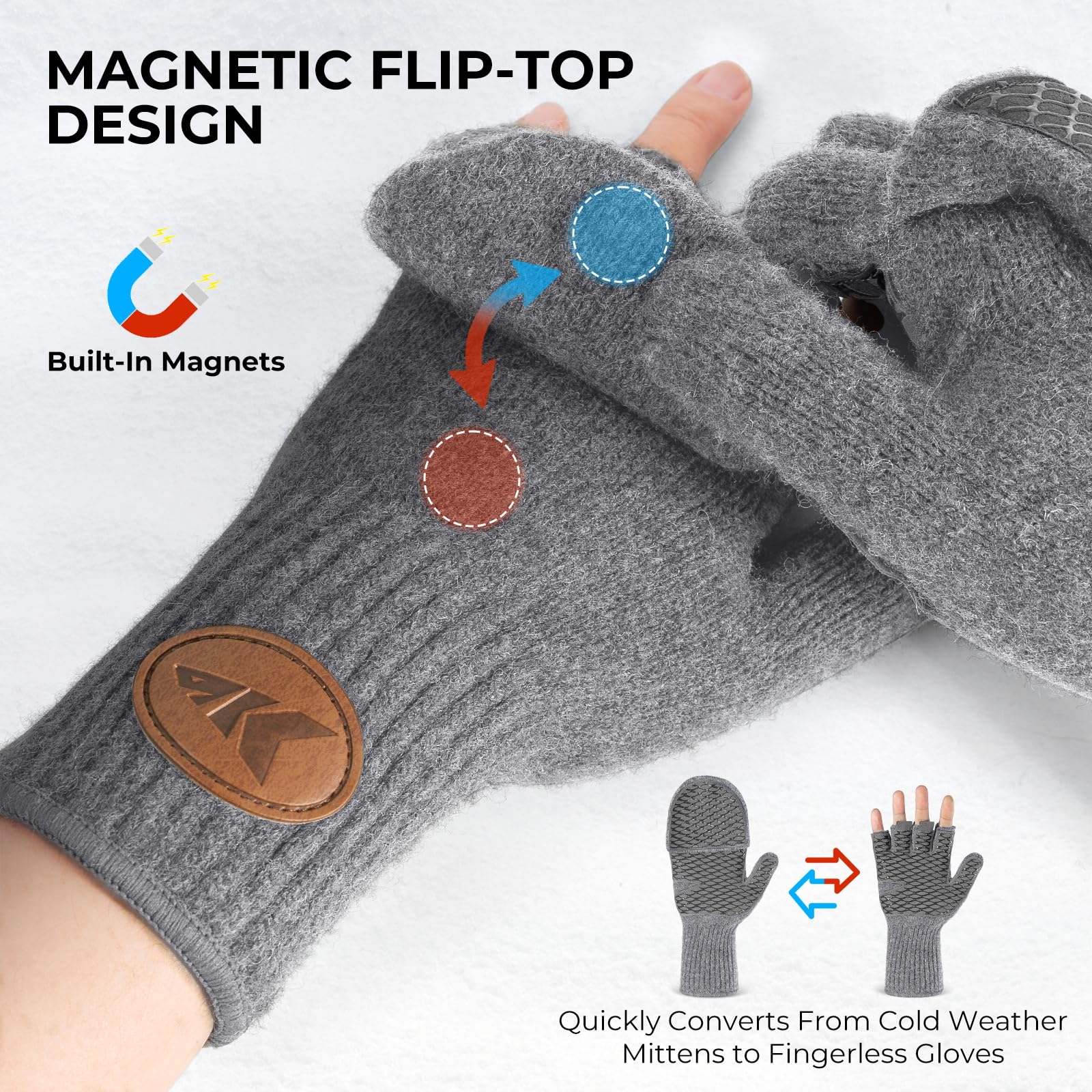 KastKing Bully Wooly Mittens magnetic flip-top enables quick finger access.