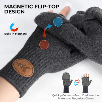 KastKing Bully Wooly Mittens with magnetic flip-top for quick finger access while fishing